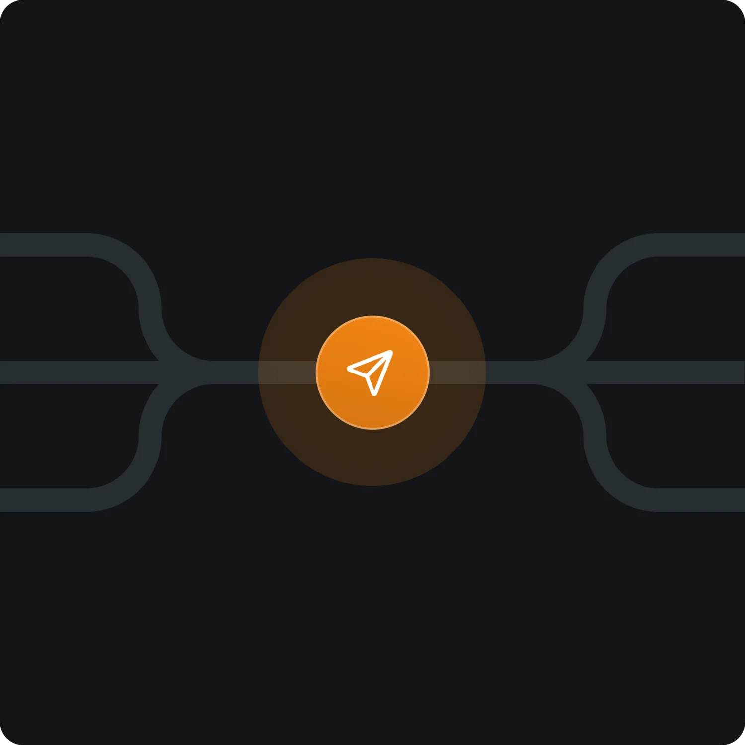 Das Newslettersystem der Brandnamic Hospitality Apps Oranger Navigation-Pfeil in der Mitte eines dunklen Verbindungsdiagramms