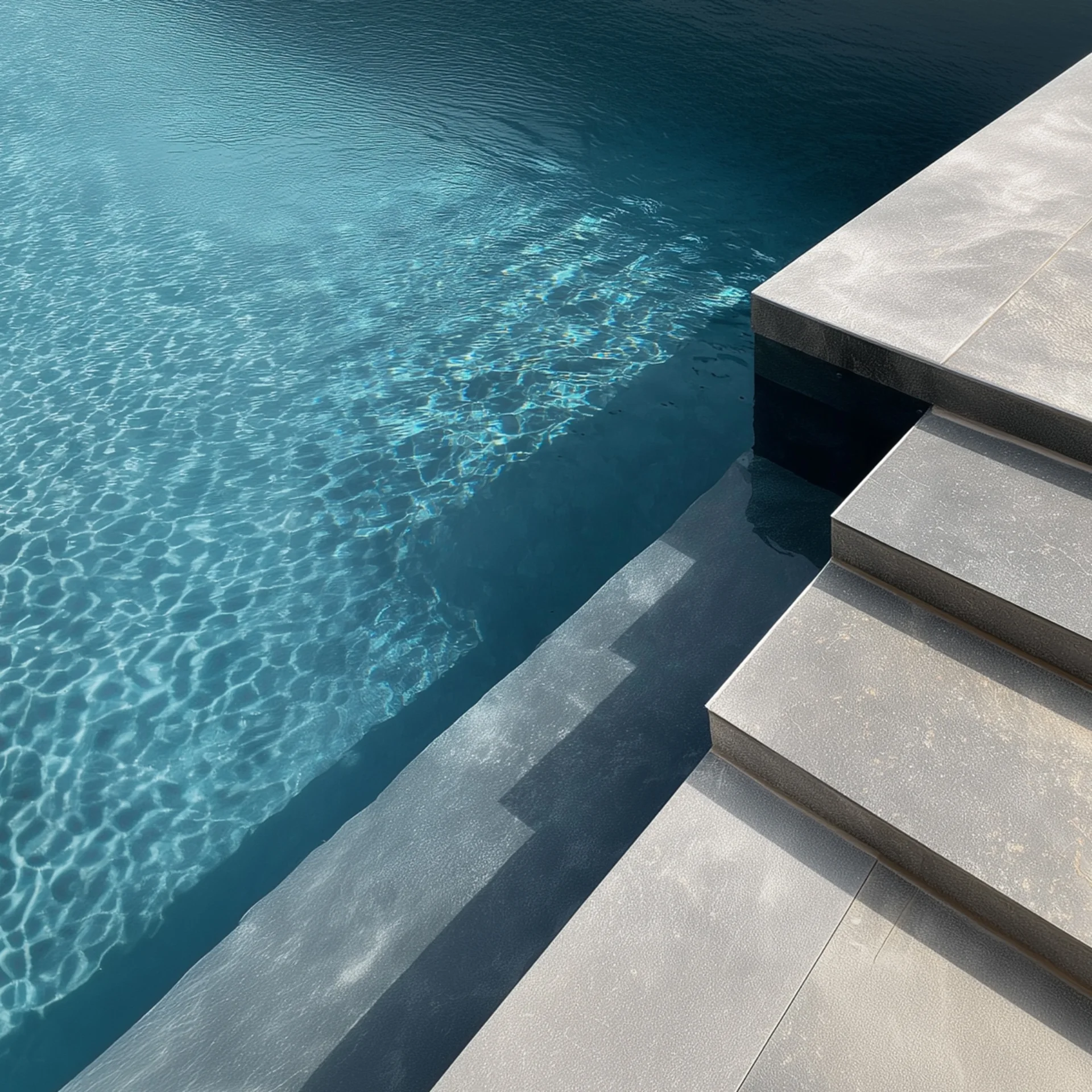 SEO & SEA Agentur für Hotels – mehr Sichtbarkeit, mehr Buchungen Moderne Poolstufen mit blau schimmerndem Wasser