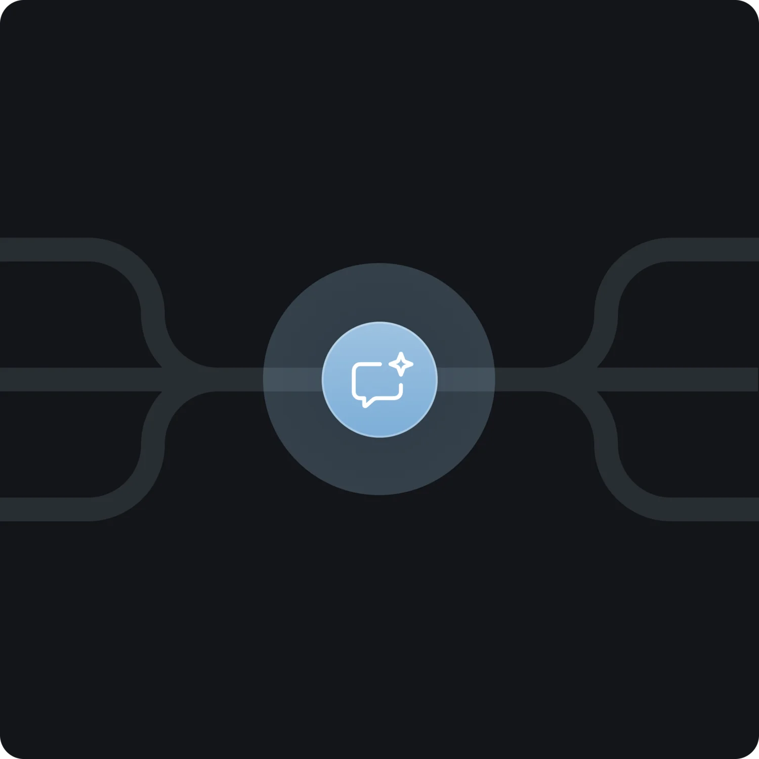 AI Kosmo für euer Hotel | Steigert eure Direktbuchungen Grünes Icon mit Sprechblase in der Mitte auf dunklem Hintergrund