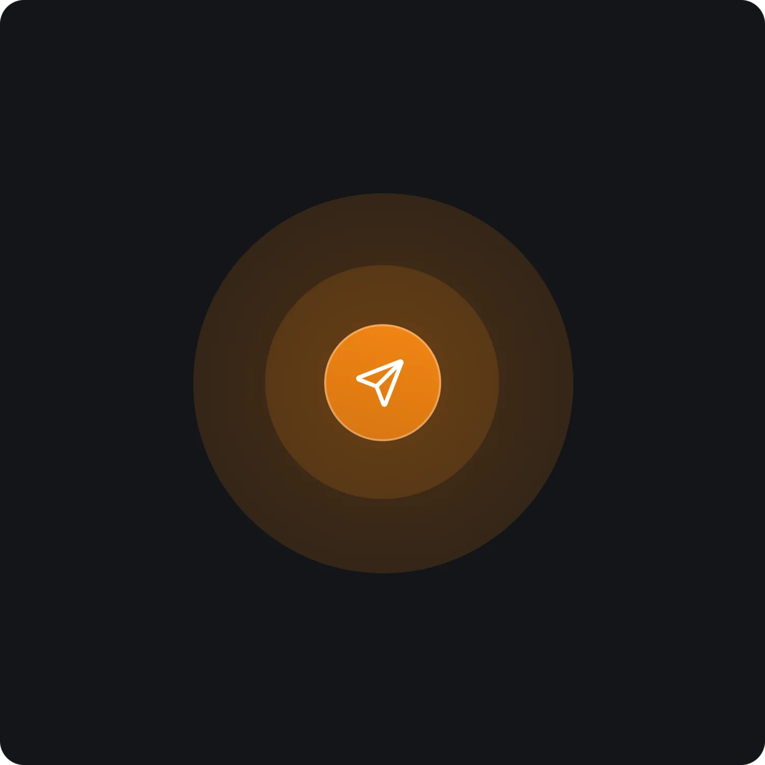 Das Newslettersystem der Brandnamic Hospitality Apps Orangefarbener Papierflieger-Button mit konzentrischen Kreisen auf schwarzem Hintergrund