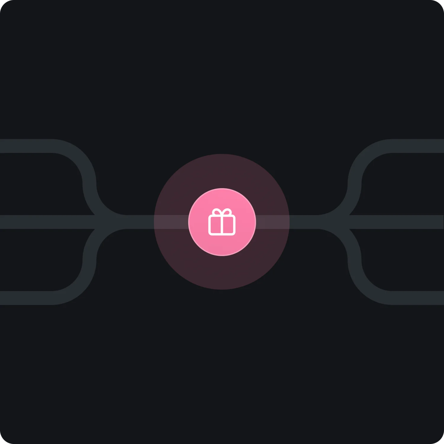 Die Gutschein-App: Voucher App der Brandnamic Hospitality Apps Grafik mit pinkem Geschenk-Icon in der Mitte eines Verzweigungsdiagramms