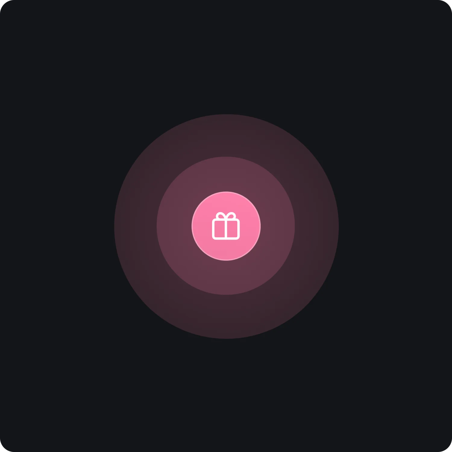 Die Gutschein-App: Voucher App der Brandnamic Hospitality Apps Zentrierte pinke Geschenk-Ikone mit konzentrischen Kreisen auf schwarzem Hintergrund