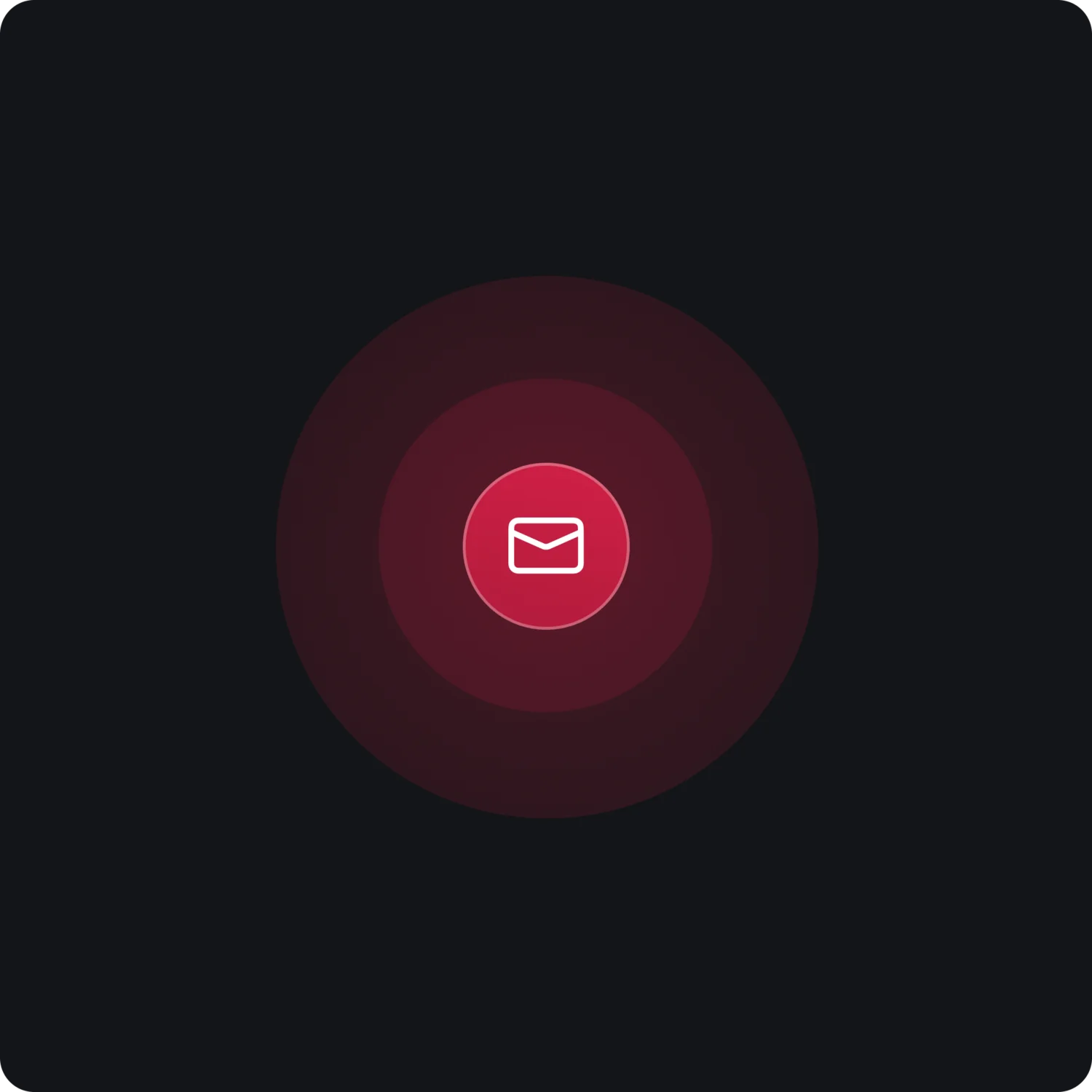 Korrespondenzmanager: die Software für eure Rezeption Rote E-Mail-Symbol in der Mitte mit dunklen konzentrischen Kreisen auf schwarzem Hintergrund