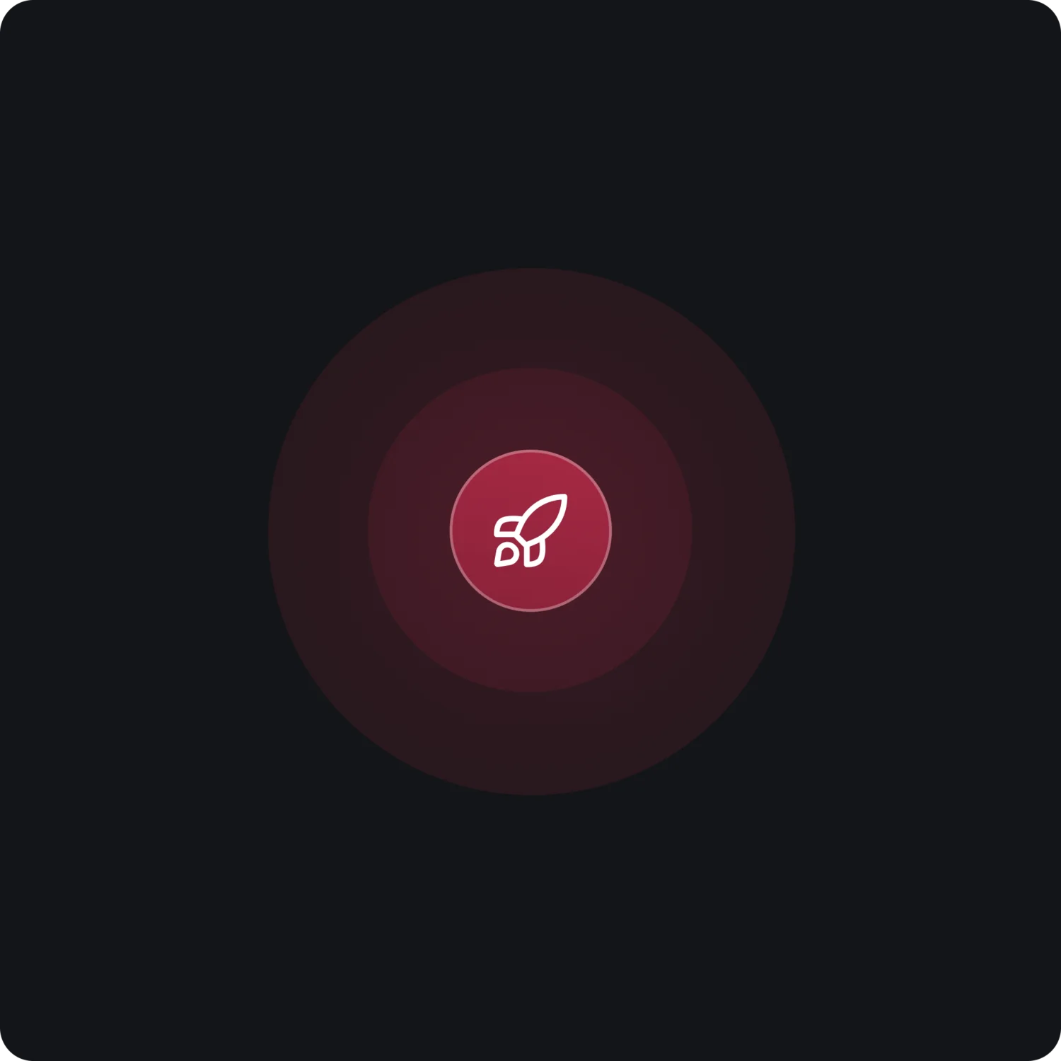 Die Sales App bringt Marketing und Verkauf auf eine Linie Rotes Icon einer Rakete mit konzentrischen Kreisen auf schwarzem Hintergrund