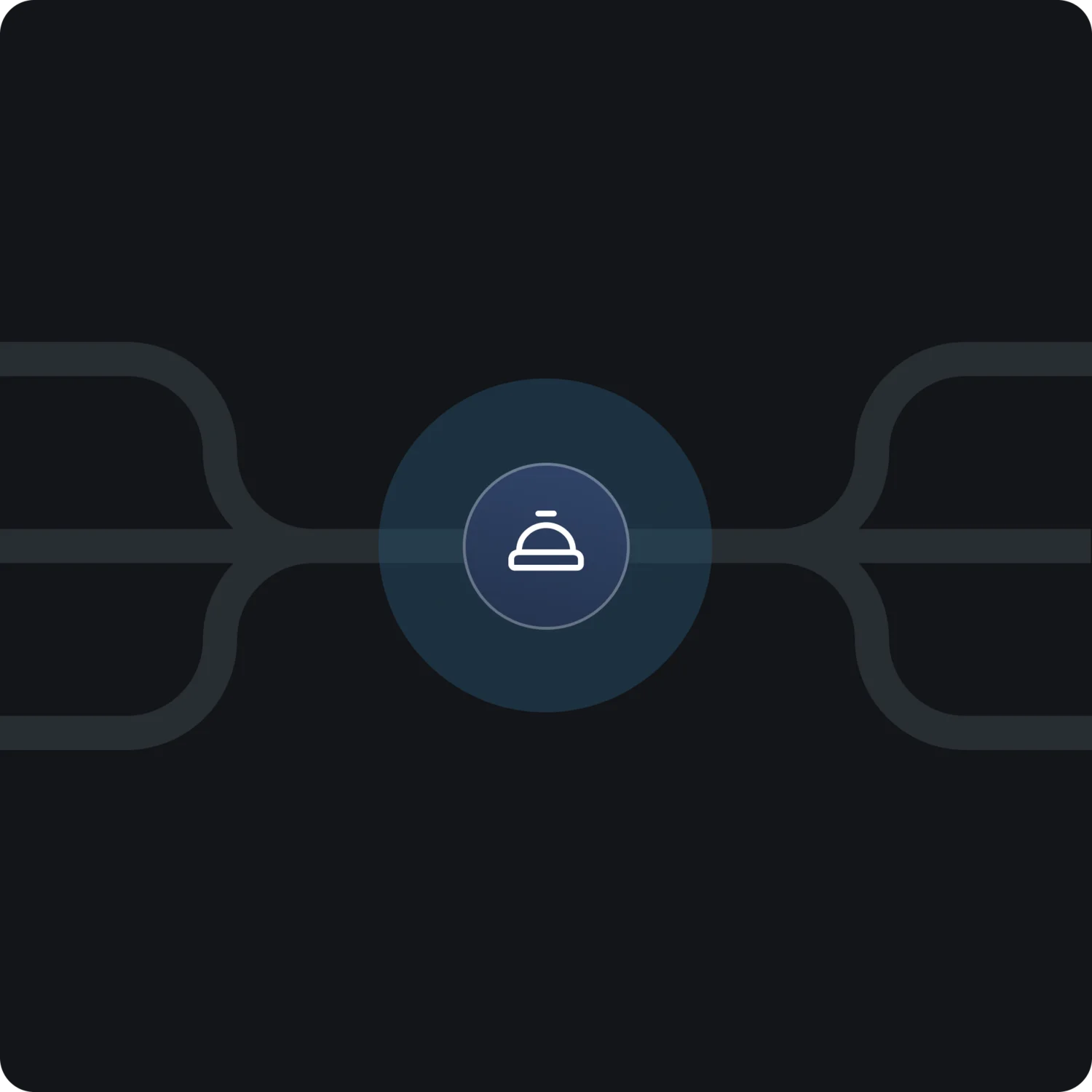 Carlito App, die digitale Rezeption Symbol einer Servierglocke in der Mitte mit seitlichen Verzweigungen auf dunklem Hintergrund