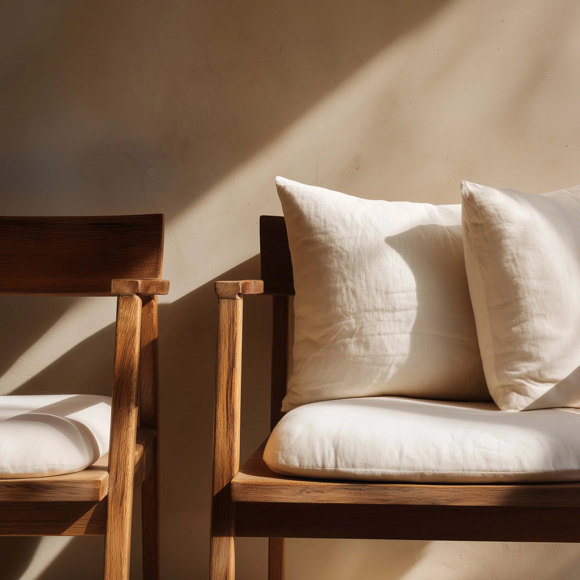 Social-Media-Werbekampagnen: die richtige Agentur für euch Holzstuhl mit weißen Kissen und natürlichem Sonnenlicht