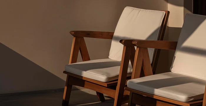 Hotelberatung: Experten für die Hospitalitybranche Zwei Holzstühle mit weißen Polstern in angenehm gedämpftem Licht